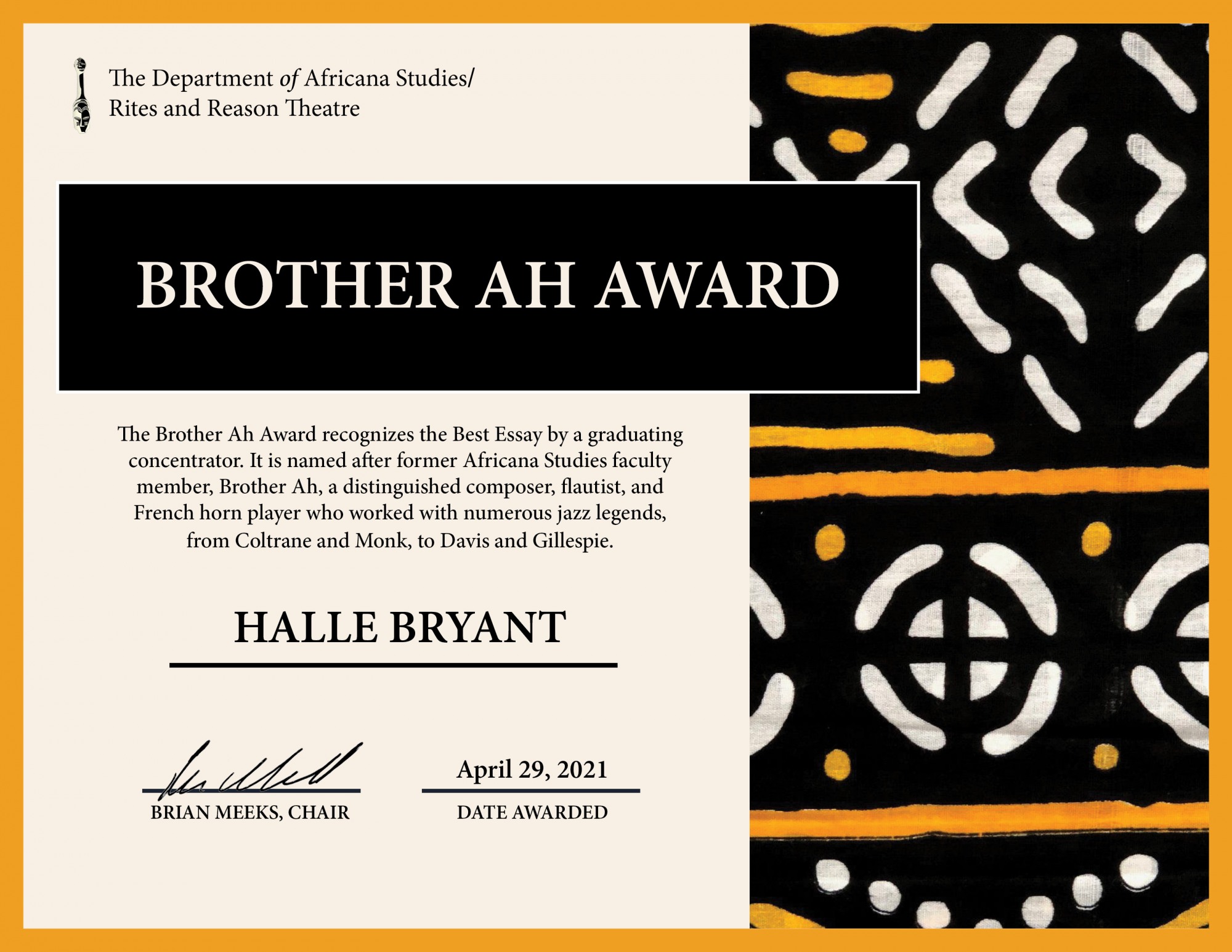Brother Ah Award, Halle Bryant
