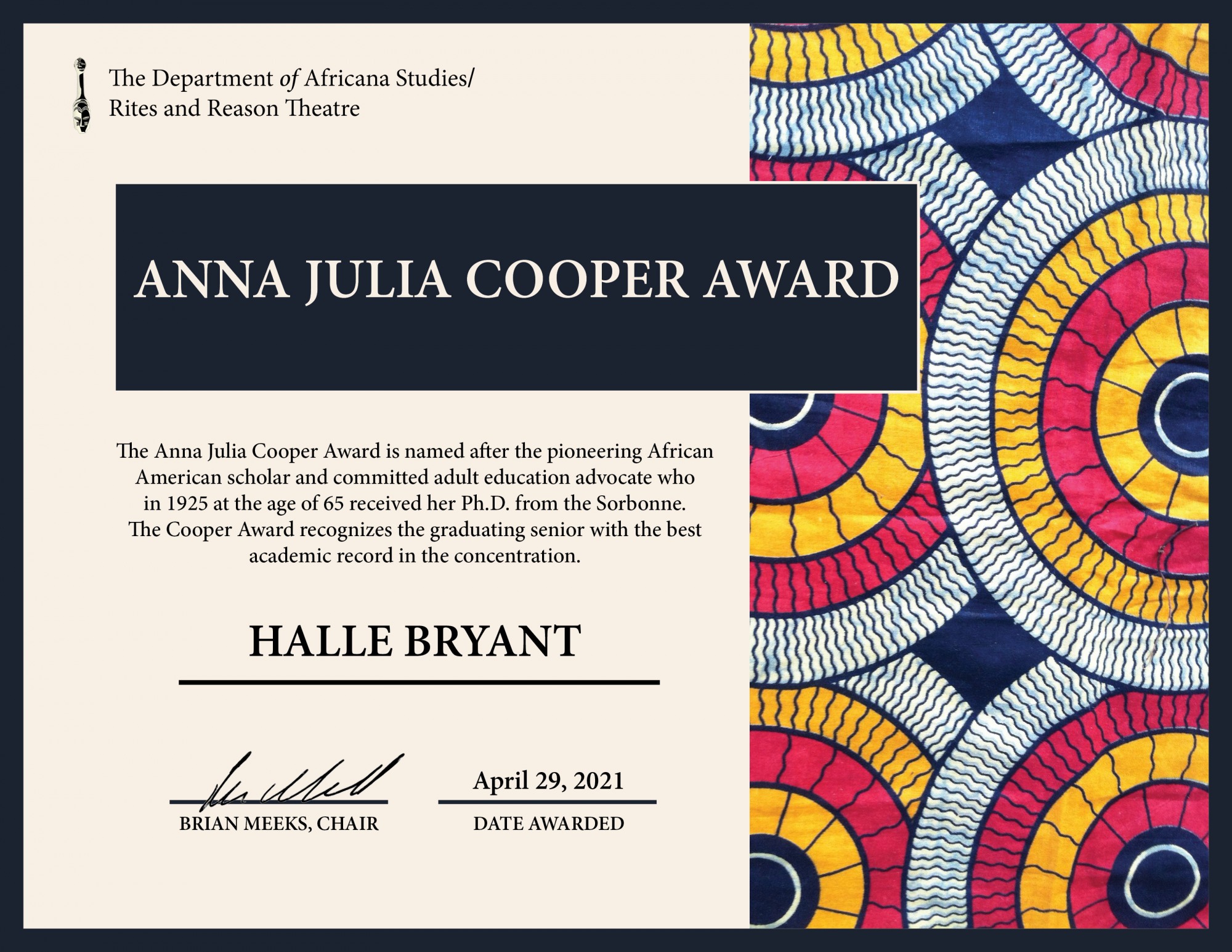 Anna Julia Cooper Award, Halle Bryant